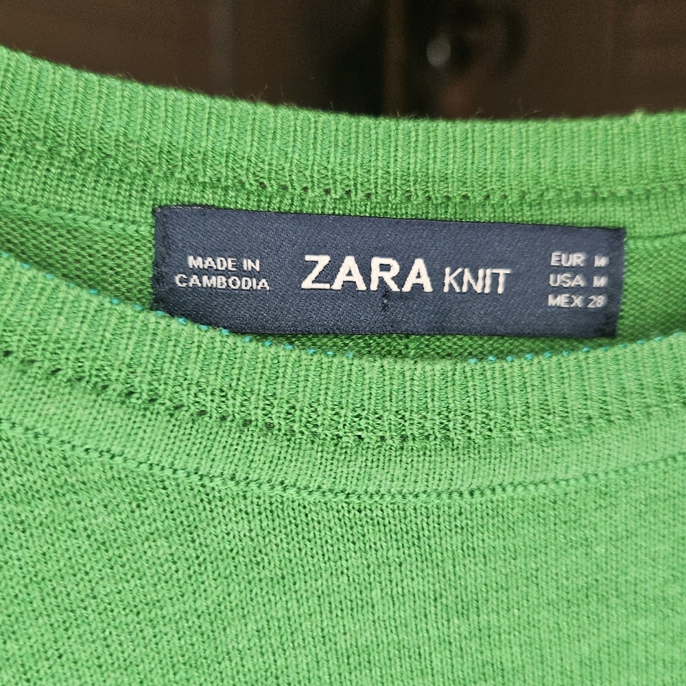 ZARA Green Lightweight Raglan Knit Sweater High-Low Hem - Picture 4 of 4